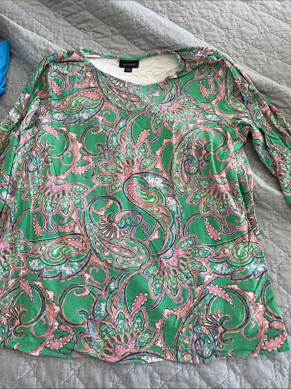 J. Jill Green Paisley 3-4  Long Sleeve Scoop Neck Top
